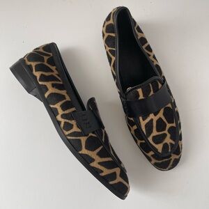 Animal Print Loafer Flats - Black & Tan